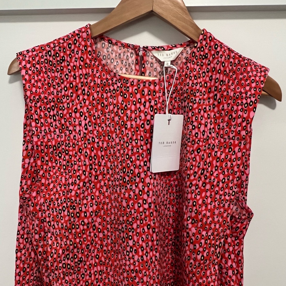 Ted Baker Meija Boxy top tank, NWT pink dotted shirt, size 3 (US size 8)